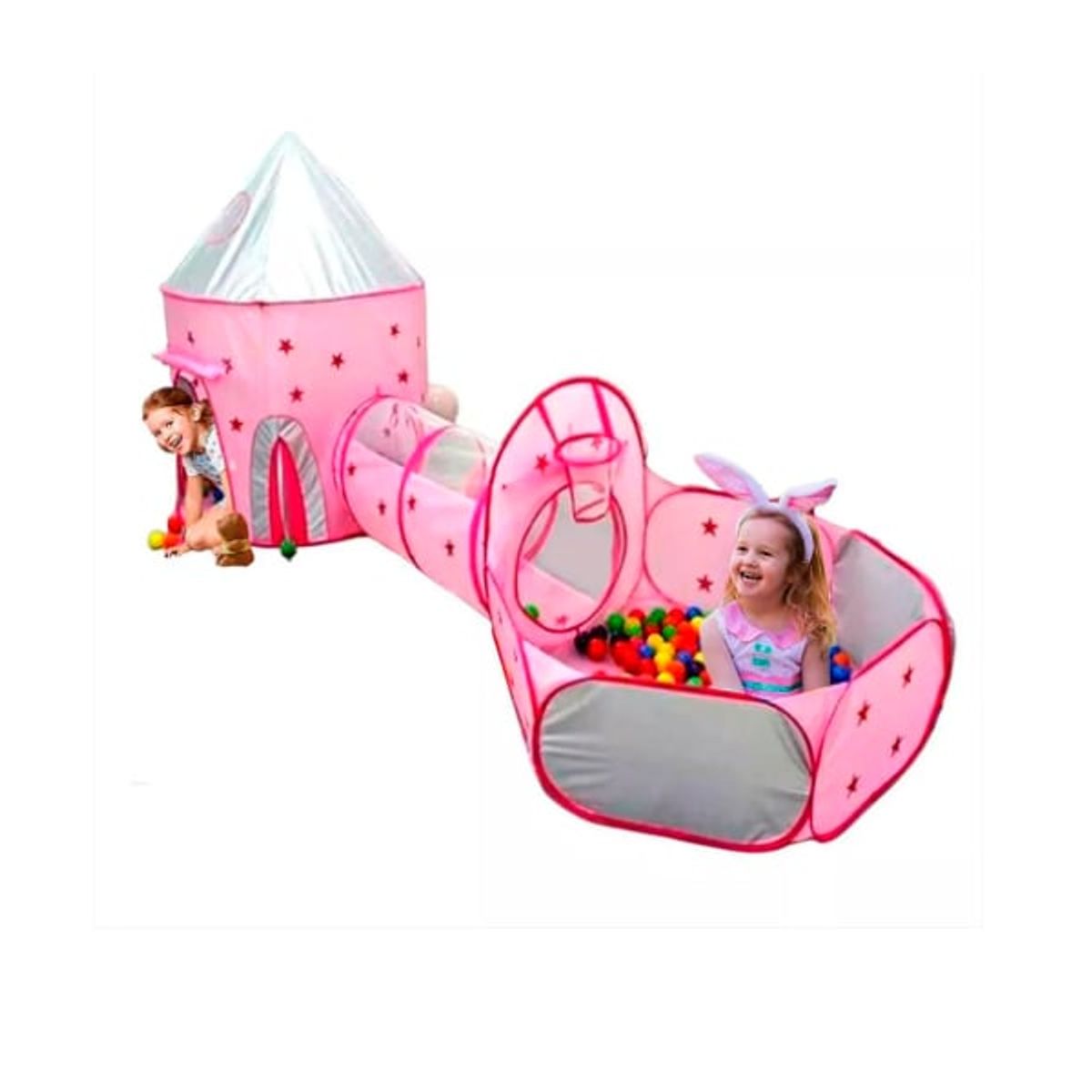 GENERICO - Castillo Carpa Tunel Piscina De Pelotas Para Niñas Rosa