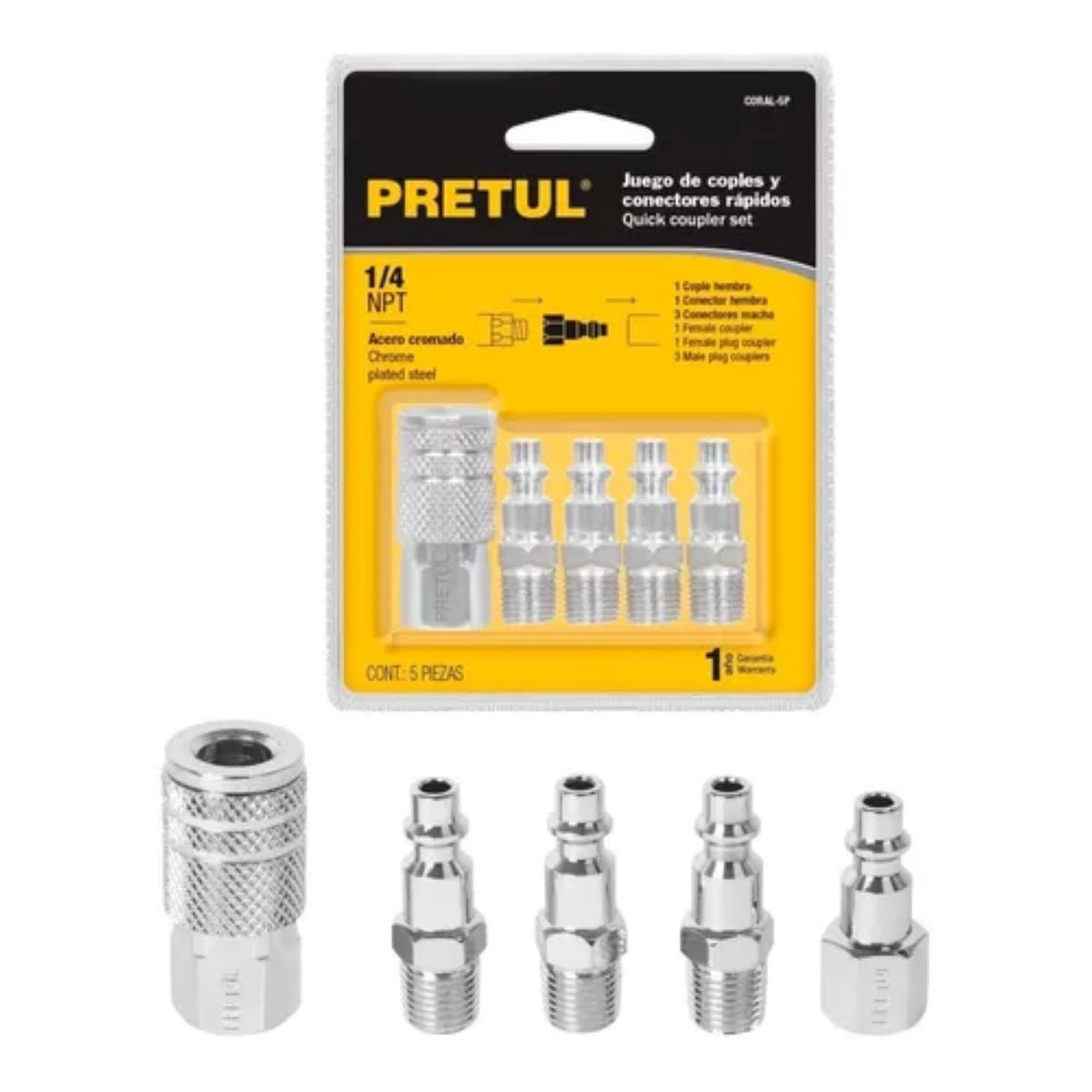 PRETUL - Juego De Acoples Y Conectores Para Compresor 5pcs Pretul