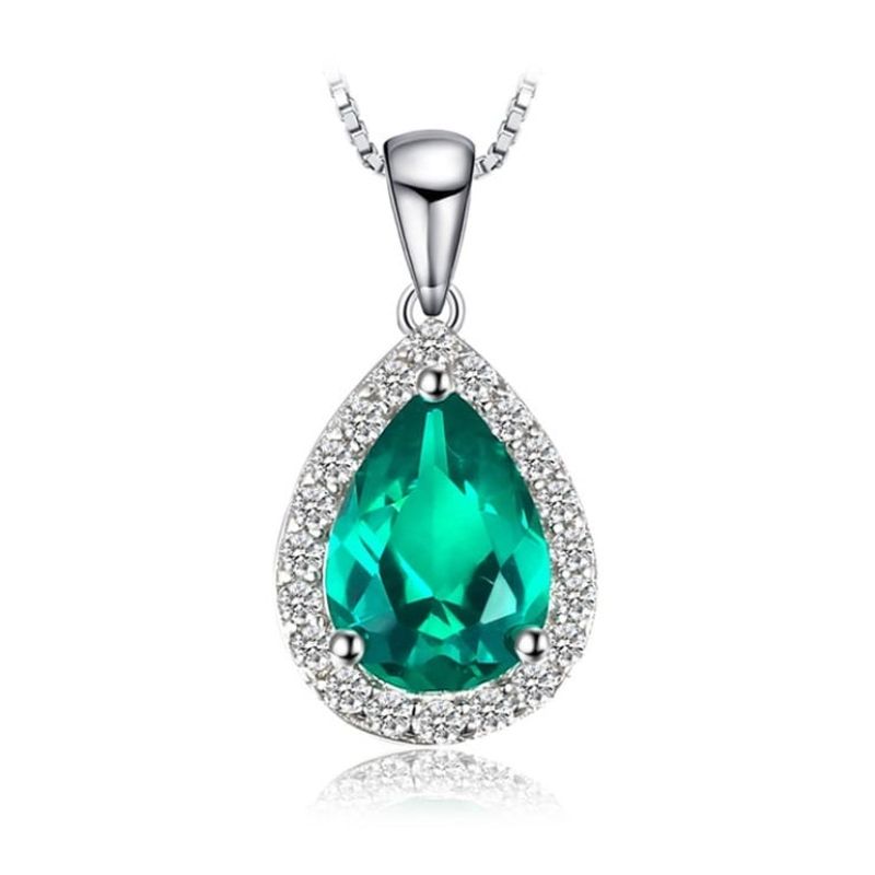 ALHAJAS - Collar Cadena Lágrima Regalos Para Mujer Esmeralda Rusa Y Circones