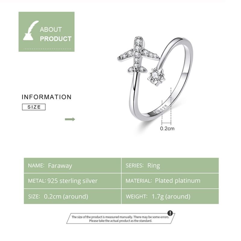 ALHAJAS - Anillo Ajustable Para Mujer Avión Viajes Mundo Fabricado En Plata 925