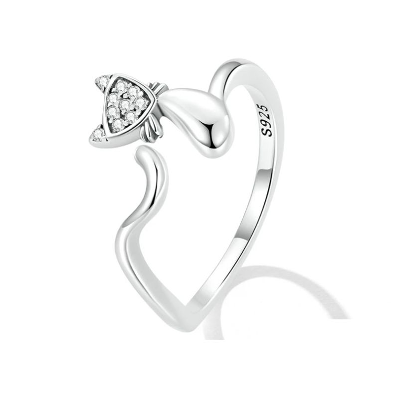 ALHAJAS - Anillo Ajustable Regalos Para Mujer Gato Circones En Plata 925