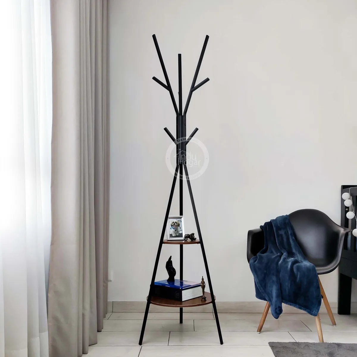 INDUHOGAR - Perchero en acero con entrepaños en madera marca induhogar