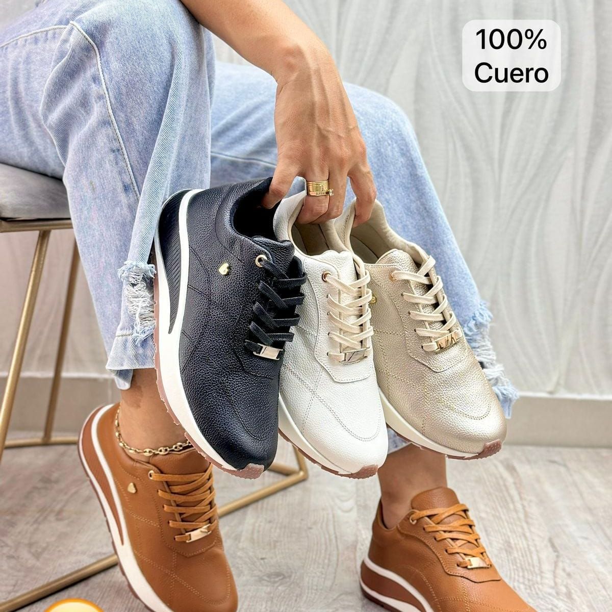 EVEGONZ - Tenis en Cuero Para Mujer Calzado Confortable de Moda