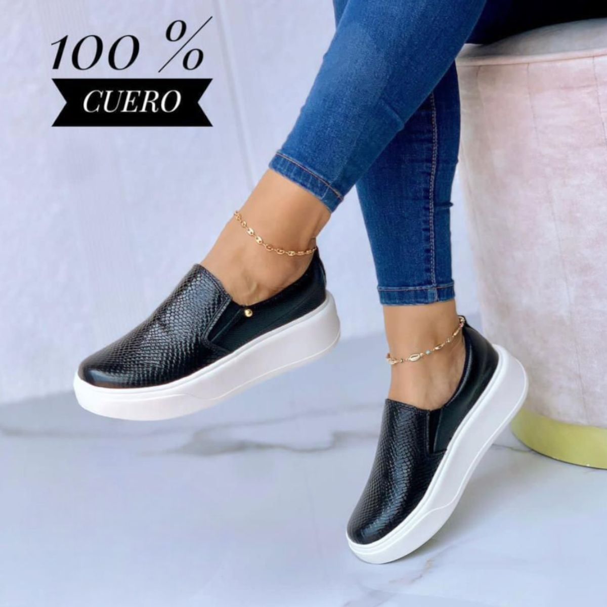 EVEGONZ - Zapatos en Cuero Mocasín negros para mujer