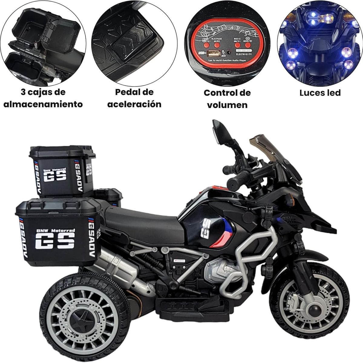 KIDSHOP - Moto Carro Electrica Montable 2 A 4 Años Bluetooth 6v Negro_.