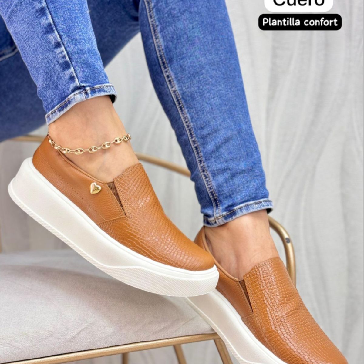 EVEGONZ - Mocasín en cuero para mujer zapato Casual Café