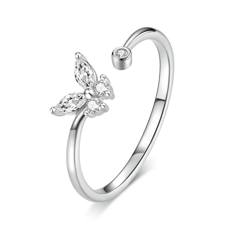 ALHAJAS - Anillo Ajustable Para Niña Mariposa Cristal Fabricado En Plata 925
