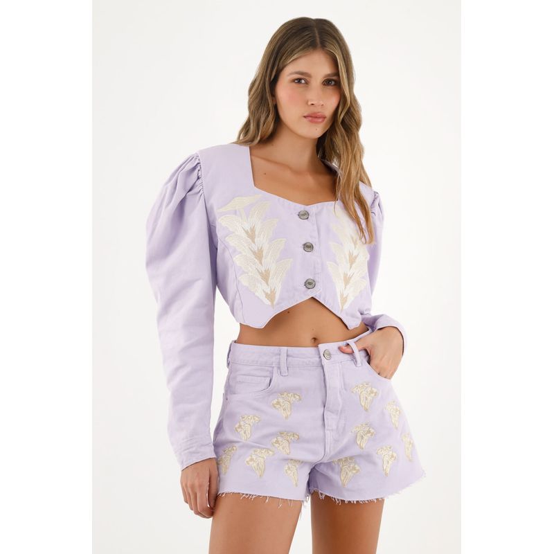 TENNIS - Short morado con ruedo al corte para mujer