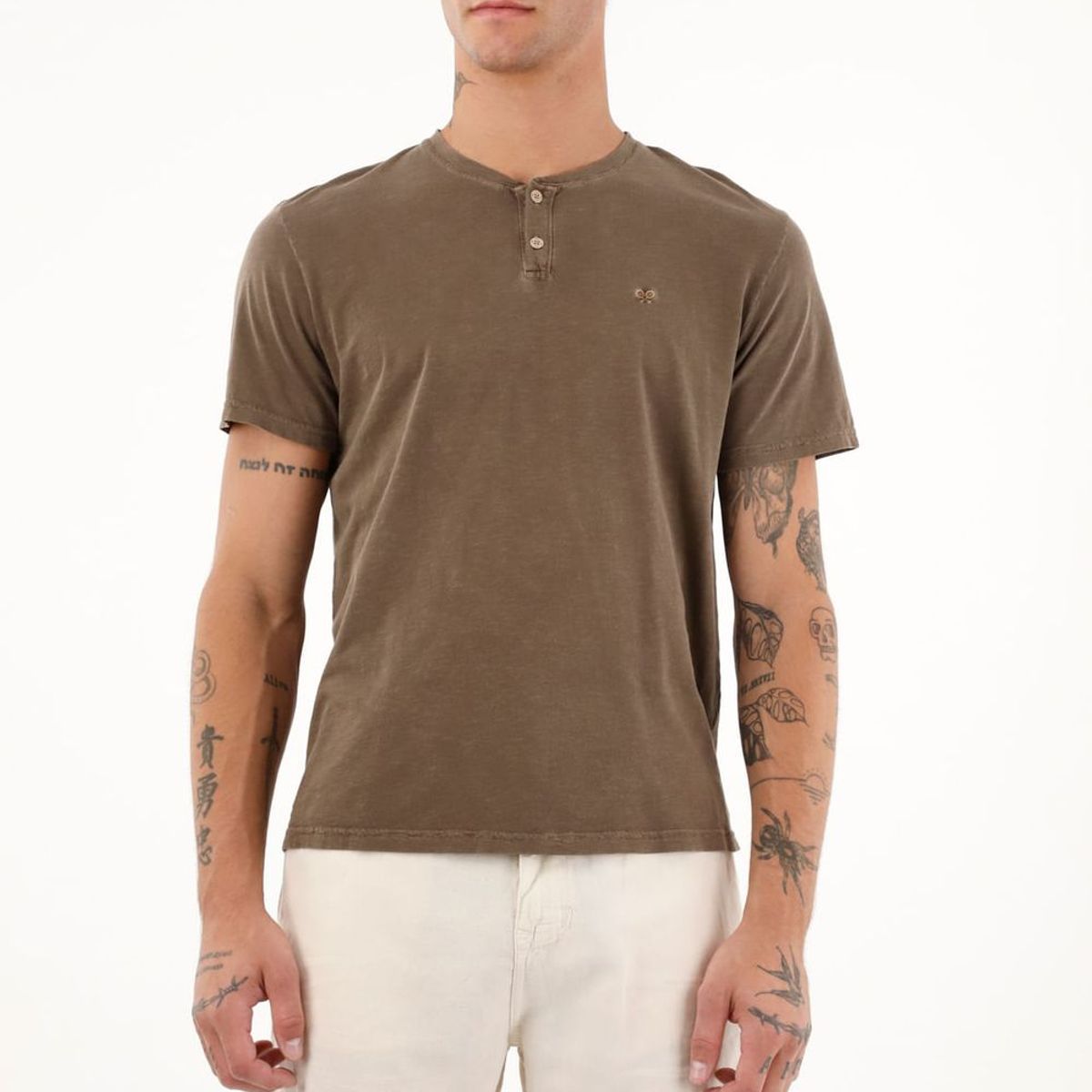 TENNIS - Camiseta café de cuello henley para hombre