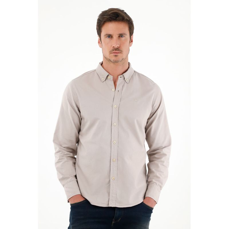 TENNIS - Camisa de silueta clásica con raqueta bordada gris para hombre