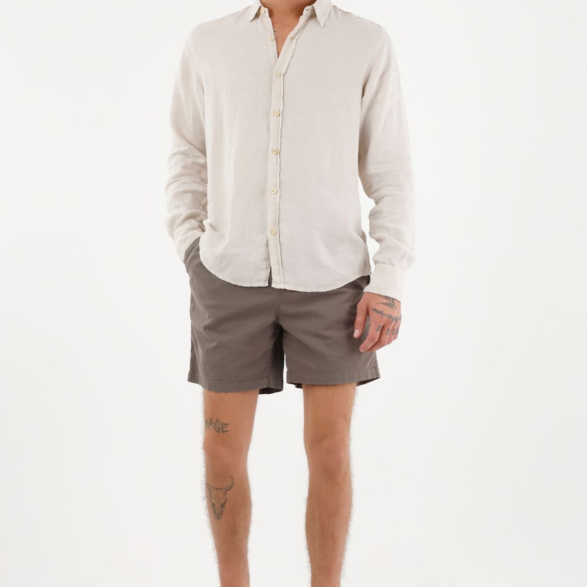 TENNIS - Camisa de 100% lino manga larga para hombre