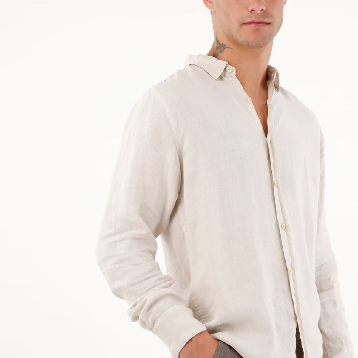 TENNIS - Camisa de 100% lino manga larga para hombre