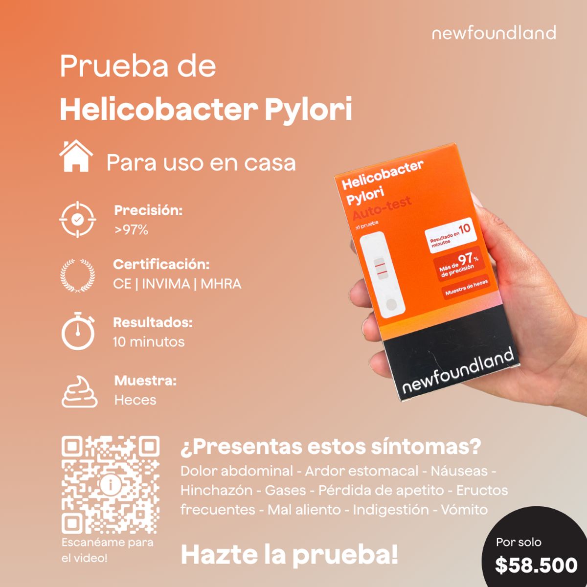 NEWFOUNDLAND - Prueba De Helicobacter Pylori En Casa  Precisa 97%  Invima