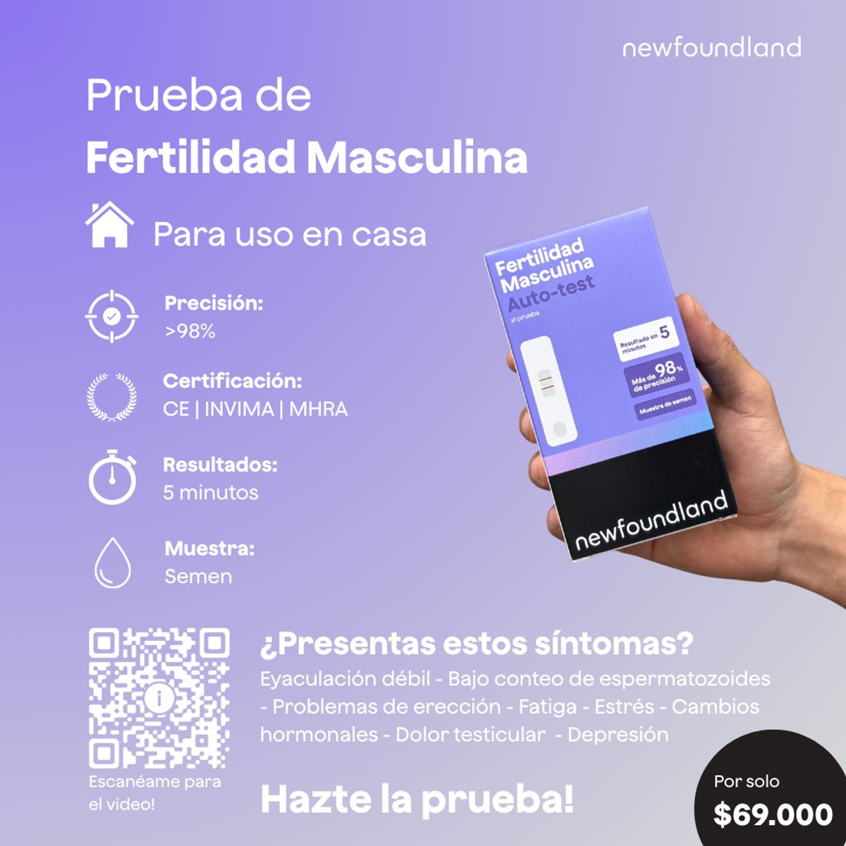 NEWFOUNDLAND - Prueba Fertilidad Masculina En Casa  Precisa 98%  Invima