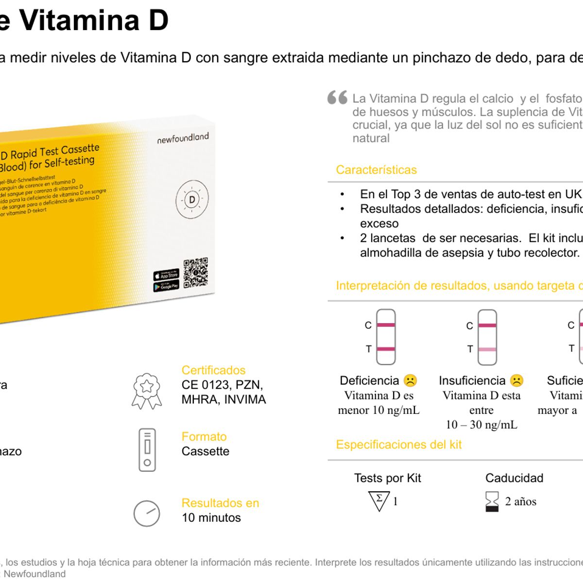 NEWFOUNDLAND - Prueba Vitamina D En Casa - Precisa 94% - 10 Min - Invima