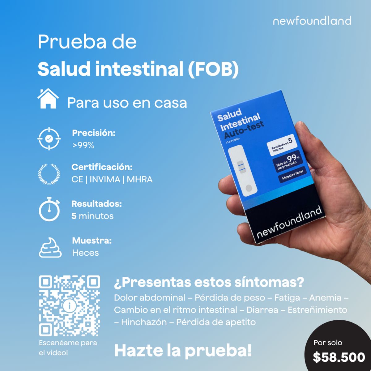 NEWFOUNDLAND - Prueba Salud Intestinal - Autotest Salud en Casa - Precisión 99%