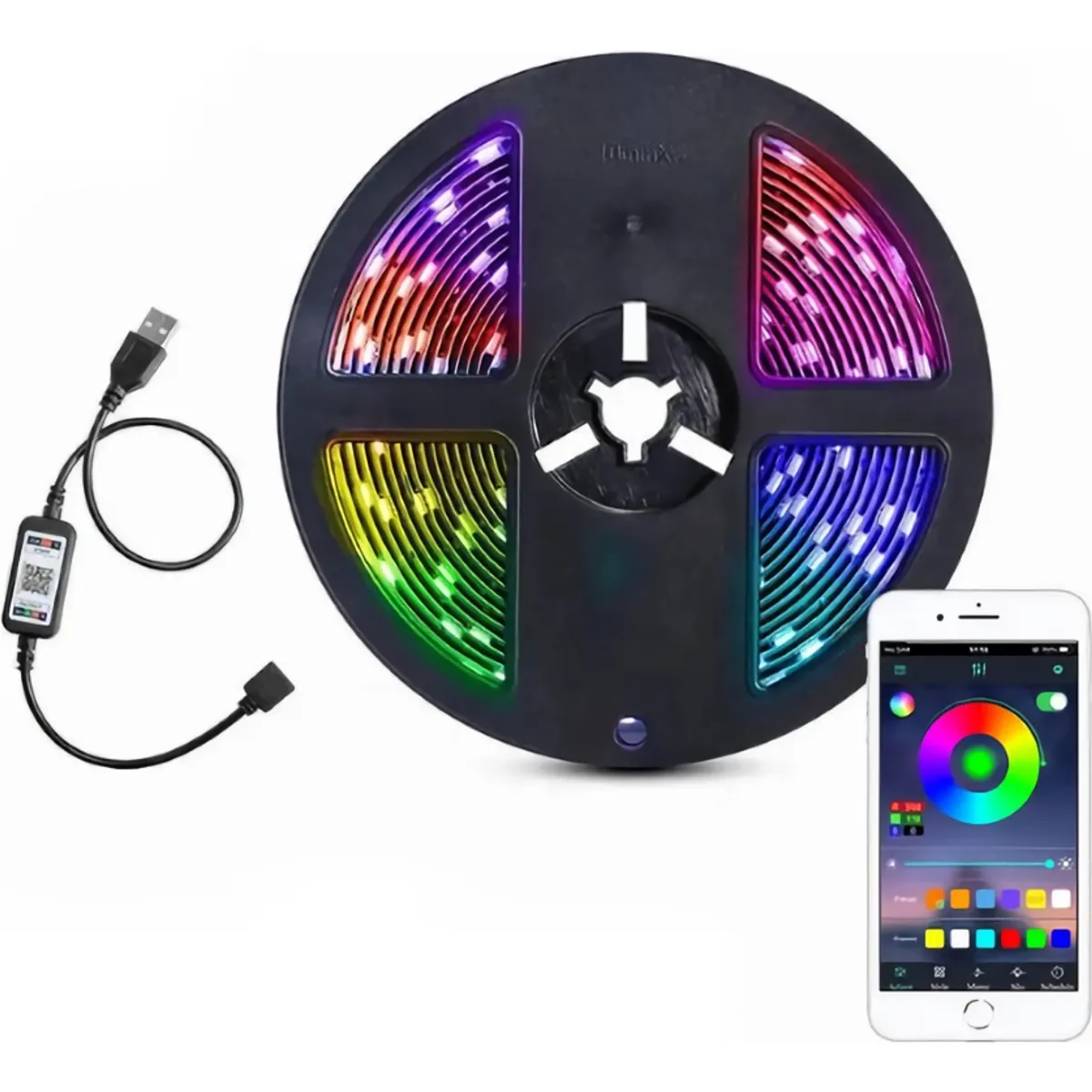 GENERICO - Cinta Led Rgb 5 Mts Conexión Bluetooth Usb Música Tv Hogar