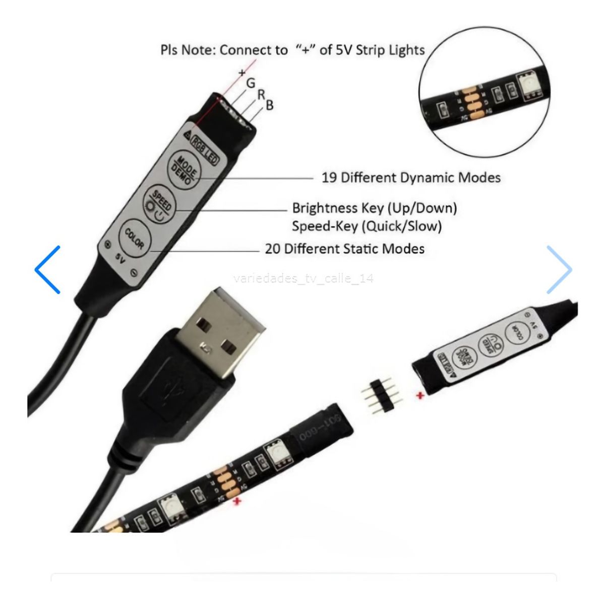 GENERICO - Cinta Led Rgb 5 Mts Conexión Bluetooth Usb Música Tv Hogar