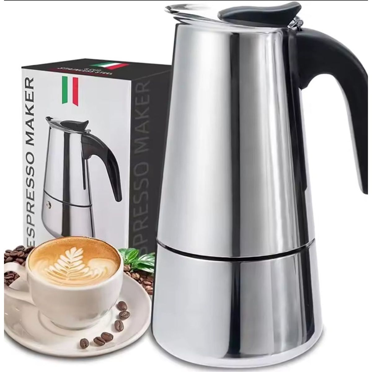 GENERICO - Cafetera Italiana Espresso de Acero Inoxidable para 9 Tazas