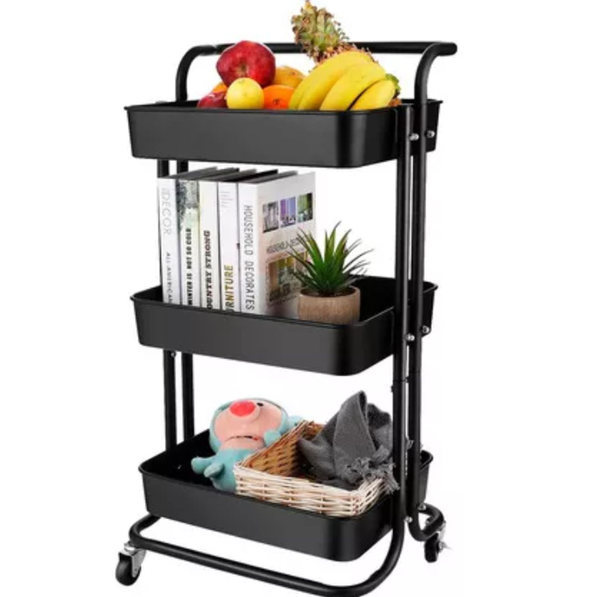 GENERICO - Estante Organizador Almacenamiento Carrito Ruedas Cocina negro