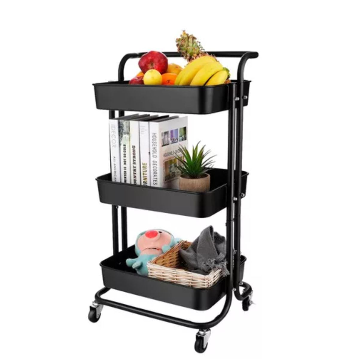 GENERICO - Estante Organizador Almacenamiento Carrito Ruedas Cocina negro