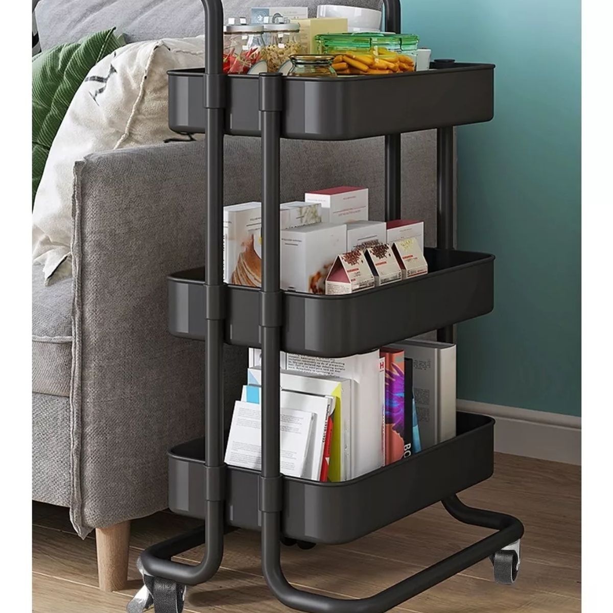 GENERICO - Estante Organizador Almacenamiento Carrito Ruedas Cocina negro