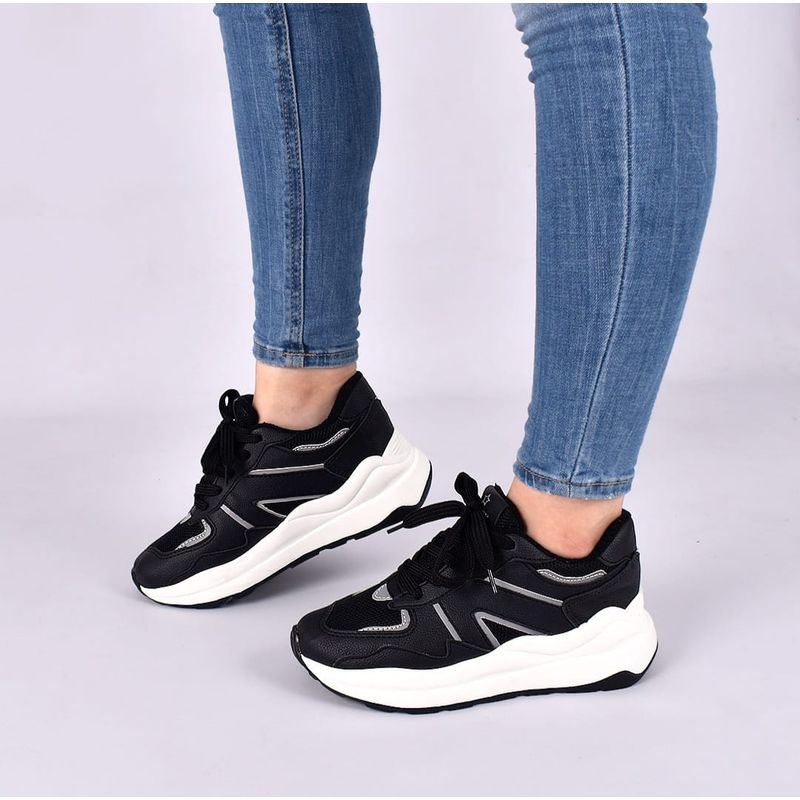 EVEGONZ - Tenis Deportivo Cómodo Zapato Confortable Negro de Mujer