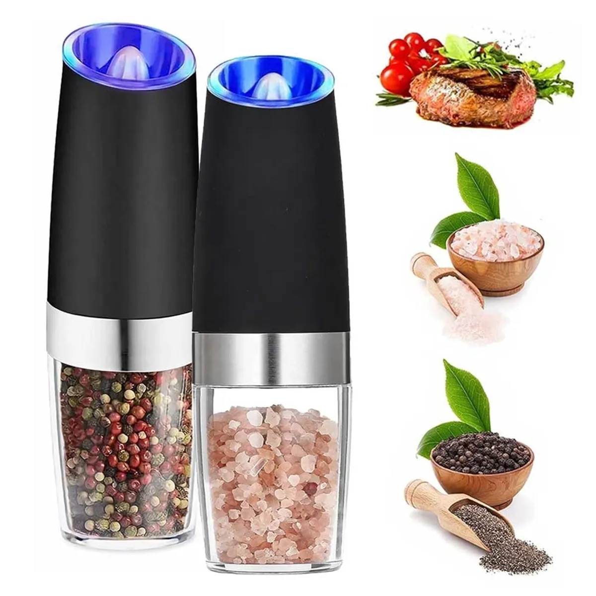 ONE PIXEL - Set x2 Molino De Especias Electrico Con Luz LED Sensor De Gravedad