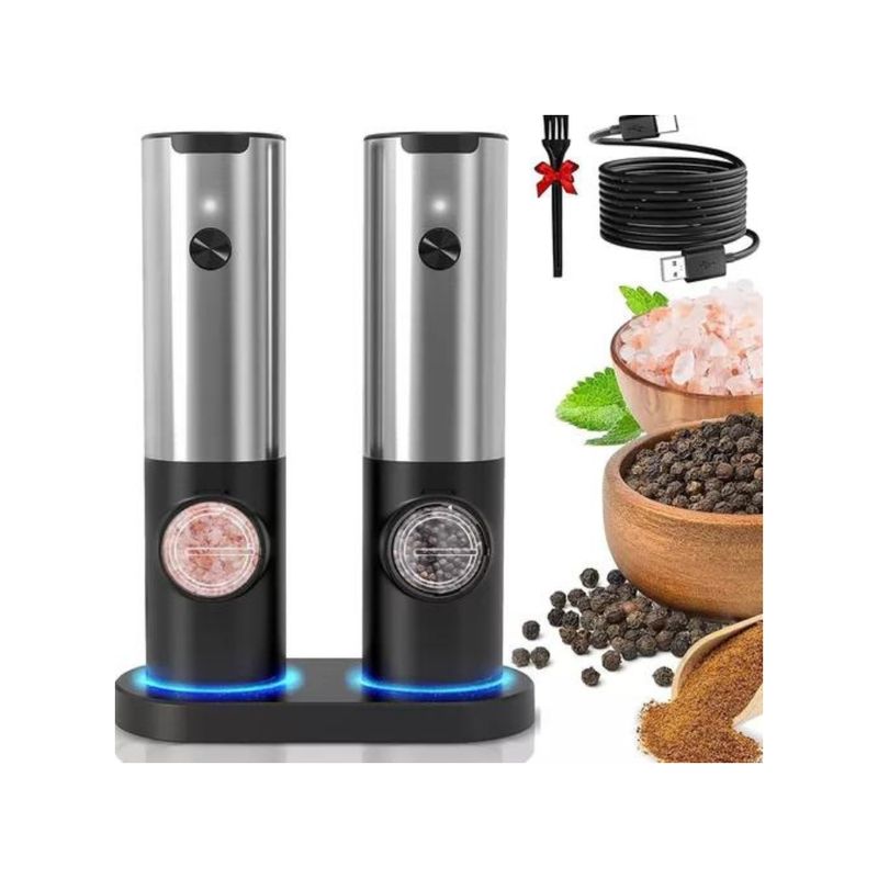 Molinos Eléctricos De Sal Y Pimienta Oliver's Kitchen - Recargables USB-C, 5 Niveles De Molienda, Un Toque