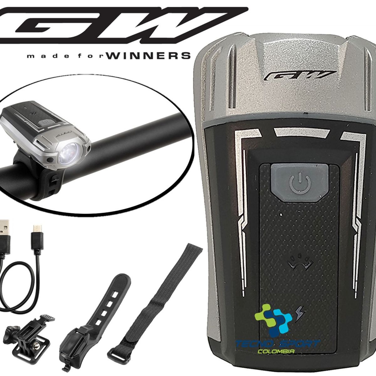 GW - Luz Bicicleta Delantera Gw Recargable Usb 300 Lumens 3 Modos