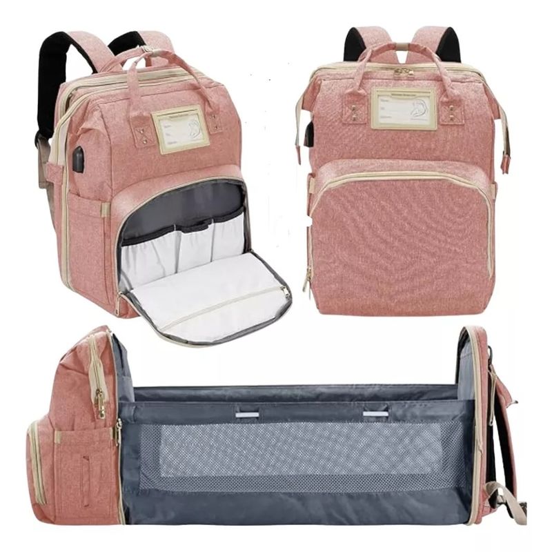 GENERICO - Morral Pañalera Tipo Cuna Con Cambiador 2 En 1 Rosa
