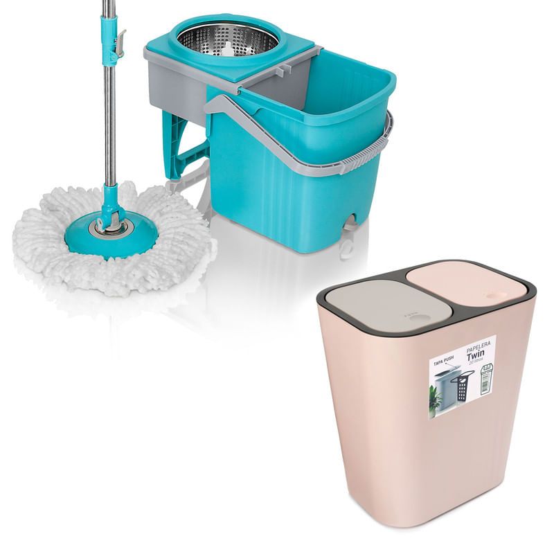 ENERGY PLUS - Trapero Giratorio Microfibra + Cesto de Basura Push Doble