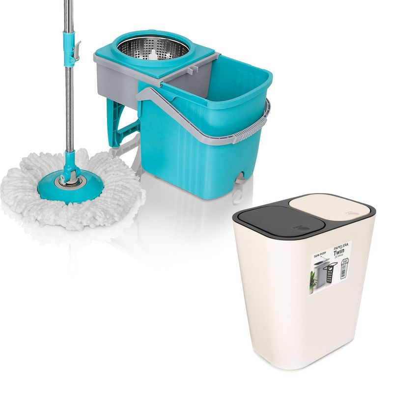 ENERGY PLUS - Trapero Giratorio Microfibra + Cesto de Basura Push Doble