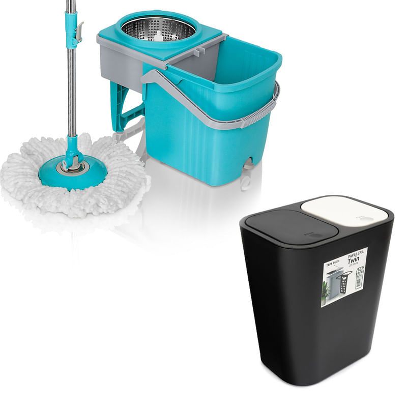 ENERGY PLUS - Trapero Giratorio Microfibra + Cesto de Basura Push Doble