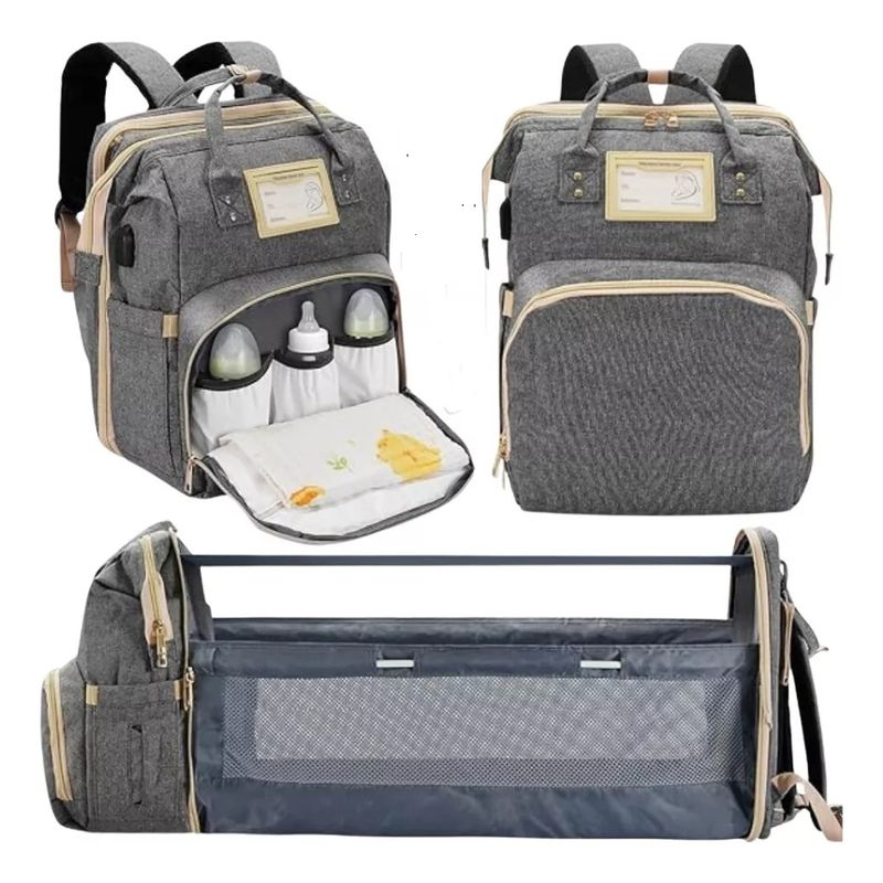 GENERICO - Morral Pañalera Tipo Cuna Con Cambiador 2 En 1 Gris