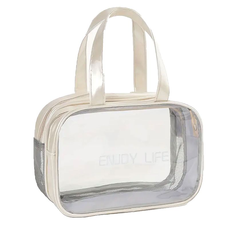 DANKI - Bolso Transparente Mano Acharolado Impermeable Cosmeticos PVC Beige