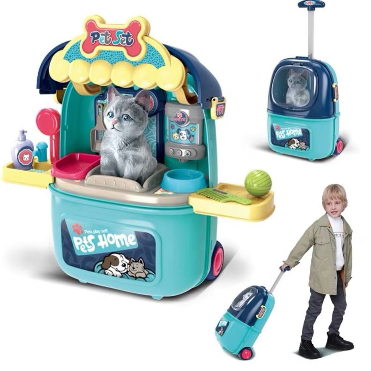 GENERICO - Kit Veterinaria Gato Maleta Portatil Ruedas Juguete Niño