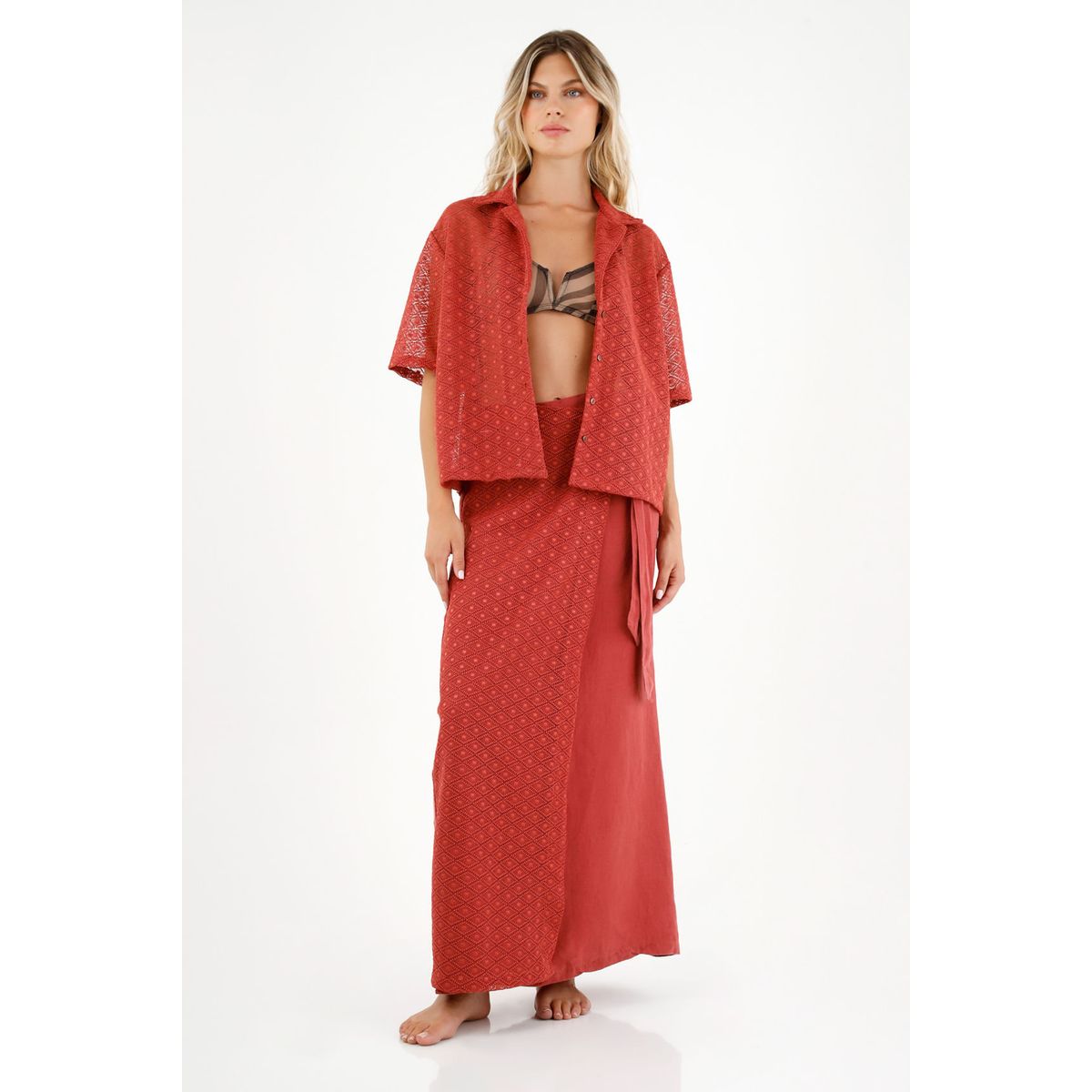 TENNIS - Camisa roja tipo bowling para mujer