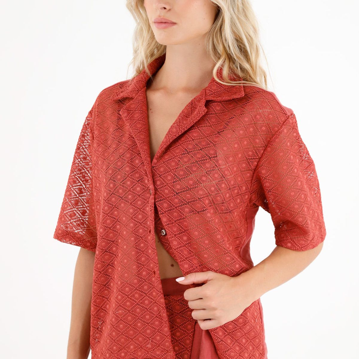 TENNIS - Camisa roja tipo bowling para mujer