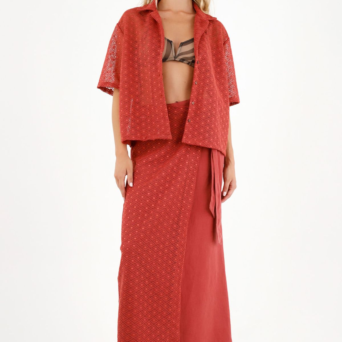 TENNIS - Camisa roja tipo bowling para mujer