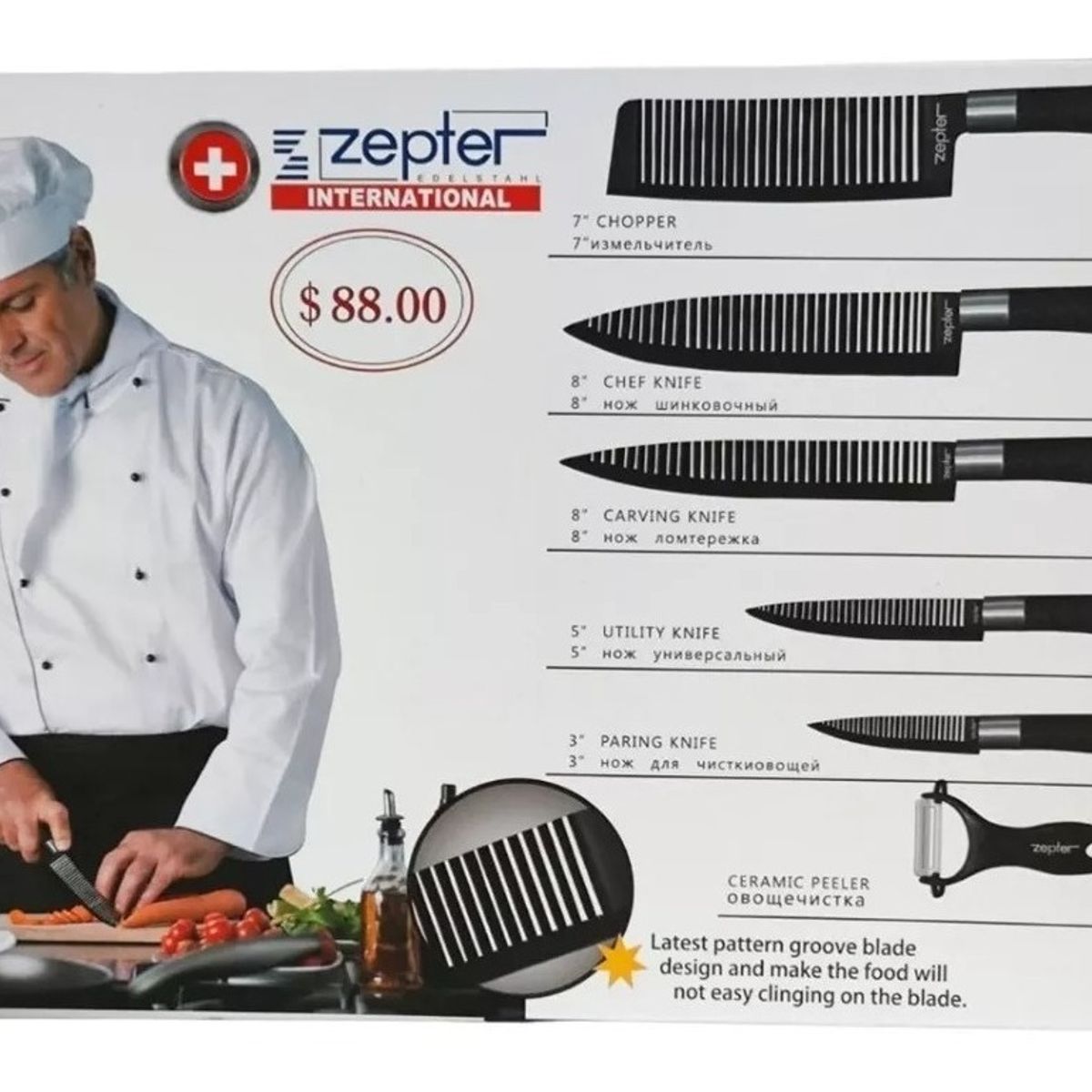 ZEPTER - Juego Cuchillos Cocina Acero Inoxidable + Tijeras + Pelador