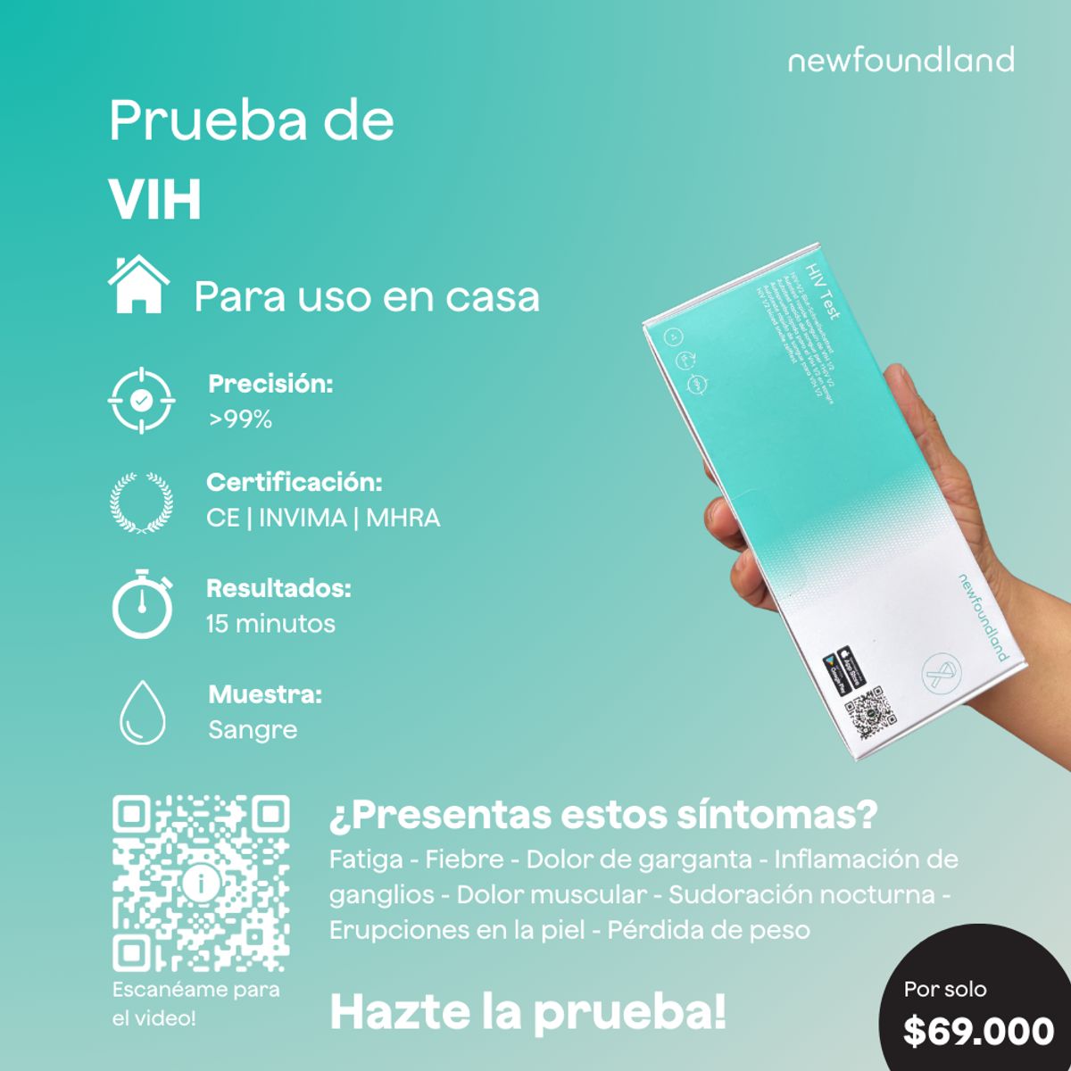 NEWFOUNDLAND - Prueba De VIH - Autotest Salud En Casa - Precisión 99%