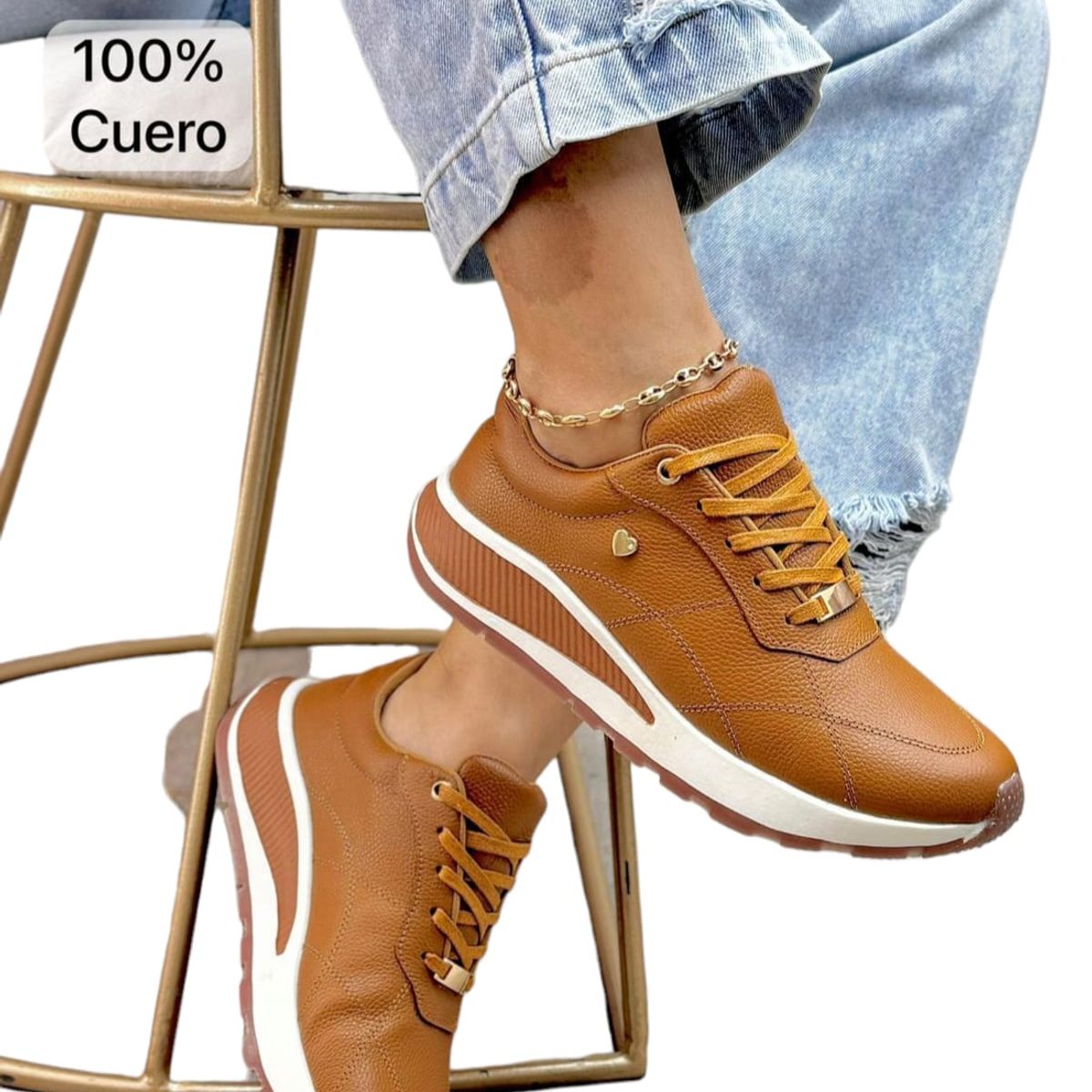 EVEGONZ - Tenis en Cuero Para Mujer Zapatos Confortables Café