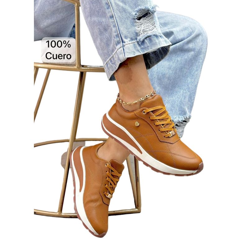 EVEGONZ - Tenis en Cuero Para Mujer Zapatos Confortables Café