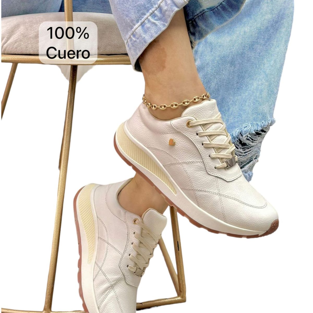 EVEGONZ - Tenis en Cuero Para Mujer Zapato Cómodo Blanco