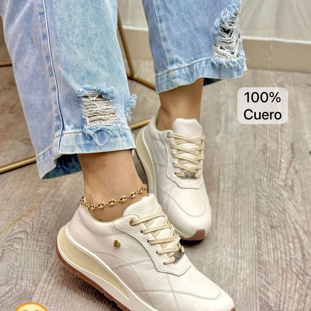 EVEGONZ - Tenis en Cuero Para Mujer Zapato Cómodo Blanco