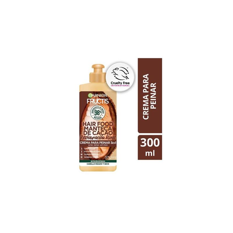 GARNIER - Crema Peinar Garnier Manteca De Cacao Repar Intensa Rizos 3 En 1 Cabello Rizado 300Ml