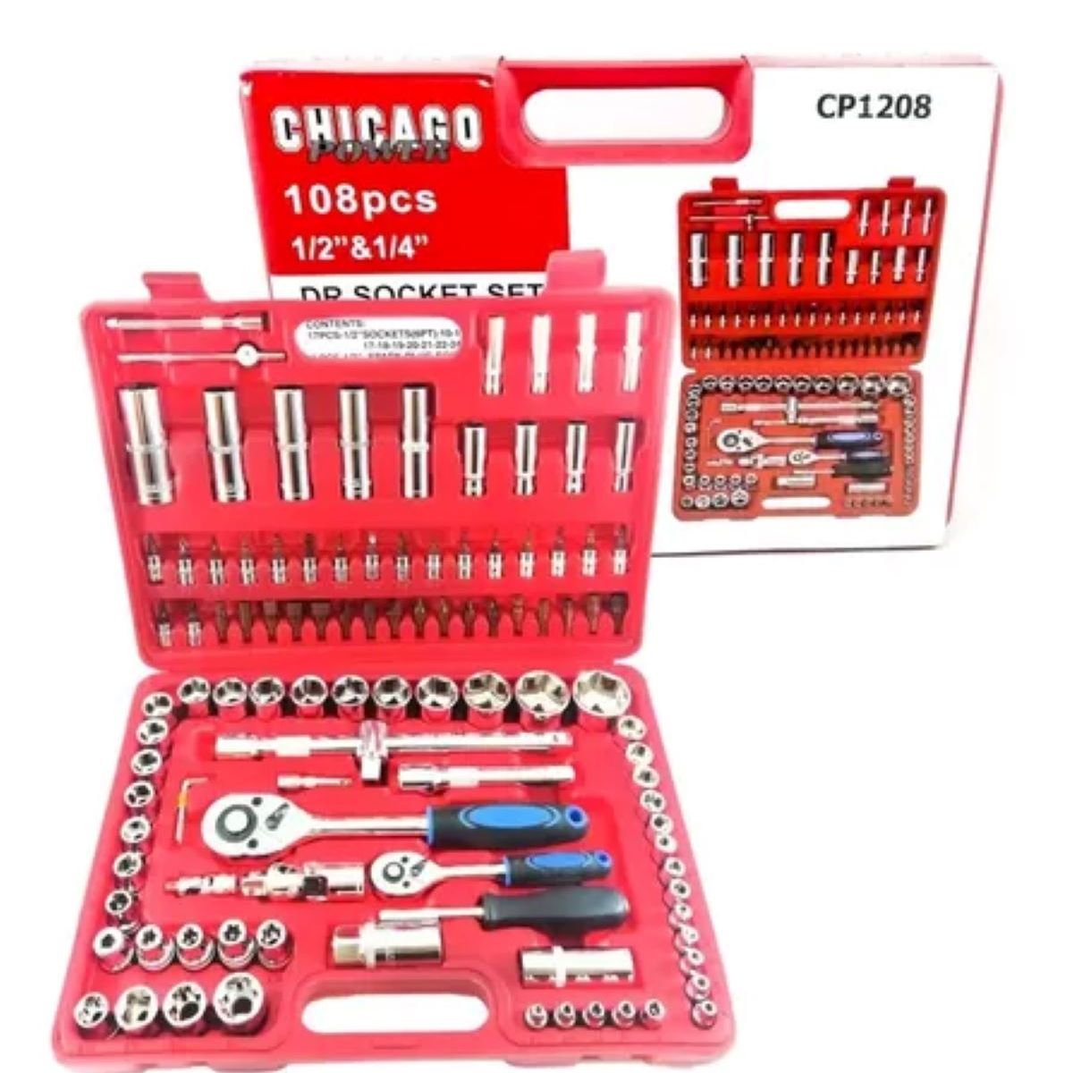 CHICAGO - Juego De Copas 108 Piezas De 1/2 - 1/4 Mecánica Pesada