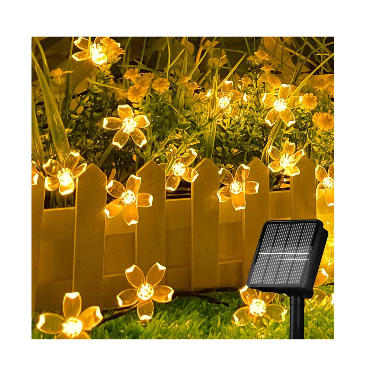 GENERICO - Guirnalda de luces LED solares de flores para exteriores impermeables