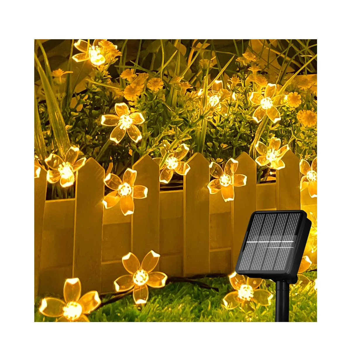 GENERICO - Guirnalda de luces LED solares de flores para exteriores impermeables